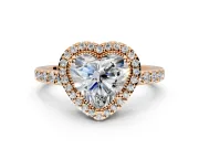 Halo Engagement Ring Setting for Heart-Shaped Center with Inner Milgrain Border and Prong Head in Rose Gold