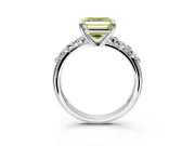 Solitaire Engagement Ring Setting for Fancy Yellow Asscher Cut Center with Trailing Leaf Accent Band and Prong Head in White Gold