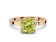 Hidden Halo Engagement Ring Setting for Fancy Yellow Cushion Cut Center with Wide Flat Plain Band and Prong Head in Rose Gold