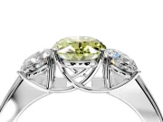 3 Stone Engagement Ring Setting for Fancy Yellow Oval Center with Raised Basket Heads and Prong Head in Platinum