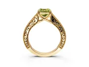 Solitaire Engagement Ring Setting for Fancy Yellow Asscher Cut Center with Engraved Pave Band and Prong Head in Yellow Gold
