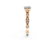 Solitaire Engagement Ring Setting for Cushion Cut Center with Milgrain Bezel Accents and Prong Head in Rose Gold