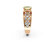 Pave Engagement Ring Setting for Fancy Yellow Asscher Cut Center with Curved Accent Rows, Openwork and Prong Head in Rose Gold