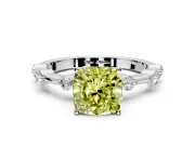 Solitaire Engagement Ring Setting for Fancy Yellow Cushion Cut Center with Bezel Station Band and Prong Head in Platinum