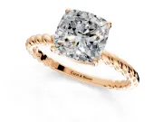 Solitaire Engagement Ring Setting for Cushion Cut Center with Plain Twisted Rope Band and Prong Head in Rose Gold