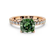 Solitaire Engagement Ring Setting for Fancy Green Cushion Cut Center with Large Accents and Prong Head in Rose Gold