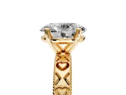 Solitaire Engagement Ring Setting for Oval Center with XO Engraved Band and Prong Head in Yellow Gold