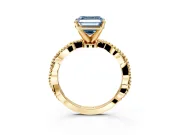 Solitaire Engagement Ring Setting for Fancy Blue Asscher Cut Center with Twist Band and Bead Prong Head in Yellow Gold