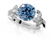 Floral Engagement Ring Setting for Fancy Blue Round Cut Center with Trailing Marquise Accents and Prong Head in Sterling Silver