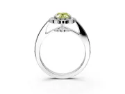 Bezel-Framed Halo Engagement Ring Setting for Fancy Yellow Oval Center with Pave Band and Prong Head in Platinum