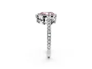 Accent Halo Engagement Ring Setting for Fancy Pink Pear-Shaped Center with Full-Length Pave Band and Prong Head in White Gold