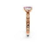 Solitaire Engagement Ring Setting for Fancy Pink Radiant Cut Center with XO Engraved Band and Prong Head in Rose Gold