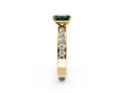 Solitaire Engagement Ring Setting for Fancy Green Emerald Cut Center with Channel-Set Accents and Prong Head in Yellow Gold