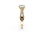 3 Stone Engagement Ring Setting for Asscher Cut Center with Pave Split Shank and Prong Head in Yellow Gold