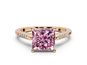 Solitaire Engagement Ring Setting for Fancy Pink Princess Cut Center with Channel Accents and Prong Head in Rose Gold