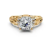 Solitaire Engagement Ring Setting for Cushion Cut Center with Filigree Accent Basket and Prong Head in Yellow Gold