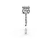Cathedral Engagement Ring Setting for Emerald Cut Center with Antique-Style Pave Band and Prong Head in Platinum