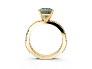 Solitaire Engagement Ring Setting for Fancy Green Princess Cut Center with Milgrain-Edged Pave Band and Prong Head in Yellow Gold