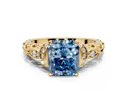 Solitaire Engagement Ring Setting for Fancy Blue Radiant Cut Center with Filigree Band and Prong Head in Yellow Gold