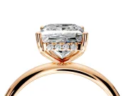 Hidden Halo Engagement Ring Setting for Princess Cut Center with Thin Round-Wire Band and Prong Head in Rose Gold