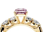 5 Stone Engagement Ring Setting for Fancy Pink Emerald Cut Center with Graduated Accents and Prong Head in Yellow Gold