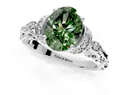 Solitaire Engagement Ring Setting for Fancy Green Oval Center with Filigree Band and Prong Head in Platinum