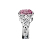Cluster Engagement Ring Setting for Fancy Pink Cushion Cut Center with Bezel Accent Clusters and Prong Head in Platinum