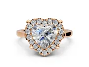 Single Halo Engagement Ring Setting for Heart-Shaped Center with Corner Claws, Plain Band and Prong Head in Rose Gold