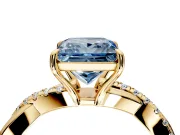 Crossover Engagement Ring Setting for Fancy Blue Princess Cut Center with Pave and Plain Strands and Prong Head in Yellow Gold