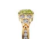 Cluster Engagement Ring Setting for Fancy Yellow Cushion Cut Center with Bezel Accent Clusters and Prong Head in Yellow Gold