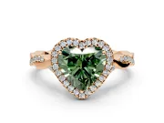 Halo Engagement Ring Setting for Fancy Green Heart-Shaped Center with Twist Band and Prong Head in Rose Gold