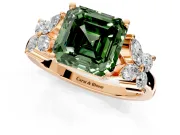 Floral Engagement Ring Setting for Fancy Green Princess Cut Center with Marquise Cluster Shoulders and Prong Head in Rose Gold