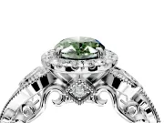 Milgrain Halo Engagement Ring Setting for Fancy Green Oval Center with Shoulder Bezels and Prong Head in Platinum