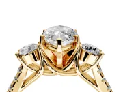 3 Stone Engagement Ring Setting for Marquise Center with Crossover Basket, Pave Band and Prong Head in Yellow Gold