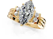 Solitaire Engagement Ring Setting for Marquise Center with Grooved Bar Accent Band and Prong Head in Yellow Gold
