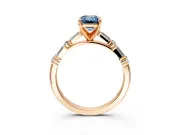 Baguette Engagement Ring Setting for Fancy Blue Emerald Cut Center with Alternating Bar-Set Band and Prong Head in Rose Gold