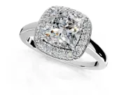 Halo Engagement Ring Setting for Cushion Cut Center with Plain Tapered Band and Prong Head in Sterling Silver