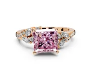 Solitaire Engagement Ring Setting for Fancy Pink Princess Cut Center with Marquise Accent Twist Band and Prong Head in Rose Gold