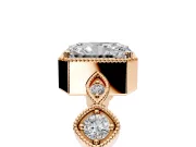 Vintage Station Engagement Ring Setting for Radiant Cut Center with Accents and Prong Head in Rose Gold