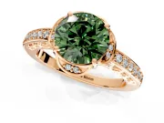 Floral Engagement Ring Setting for Fancy Green Round Cut Center with Four Accent Clusters and Prong Head in Rose Gold