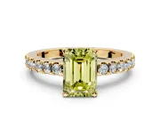 Solitaire Engagement Ring Setting for Fancy Yellow Emerald Cut Center with Single Row Accent Band and Prong Head in Yellow Gold