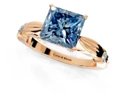 Solitaire Engagement Ring Setting for Fancy Blue Princess Cut Center with Carved Leaf Shoulders and Prong Head in Rose Gold