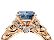 Solitaire Engagement Ring Setting for Fancy Blue Princess Cut Center with Filigree Band and Prong Head in Rose Gold