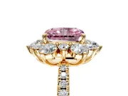 Floral Halo Engagement Ring Setting for Fancy Pink Radiant Cut Center with Pave Accents and Prong Head in Yellow Gold