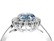 Starburst Halo Engagement Ring Setting for Fancy Blue Oval Center with Flat Cathedral Band and Prong Head in Platinum