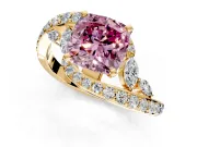Solitaire Engagement Ring Setting for Fancy Pink Cushion Cut Center with Filigree Band and Prong Head in Yellow Gold