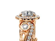 Milgrain Halo Engagement Ring Setting for Round Cut Center with Shoulder Bezels and Prong Head in Rose Gold