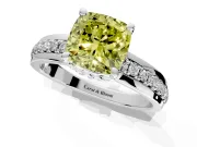 Solitaire Engagement Ring Setting for Fancy Yellow Cushion Cut Center with Raised Channel Band and Prong Head in White Gold