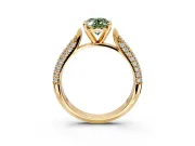 Solitaire Engagement Ring Setting for Fancy Green Oval Center with Multi-Row Accents and Prong Head in Yellow Gold