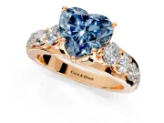 Solitaire Engagement Ring Setting for Fancy Blue Heart-Shaped Center with Graduated Shared Prongs and Prong Head in Rose Gold